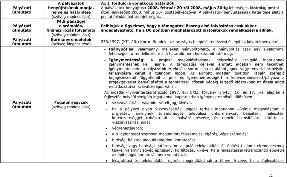 február 20-tól 2008. május 30-ig lehetséges kizárólag pstai útn, legkésőbb 2008. május 30-i pstabélyegzővel. A pályázatk benyújtásának határideje alatt a pstai feladás határidejét értjük.