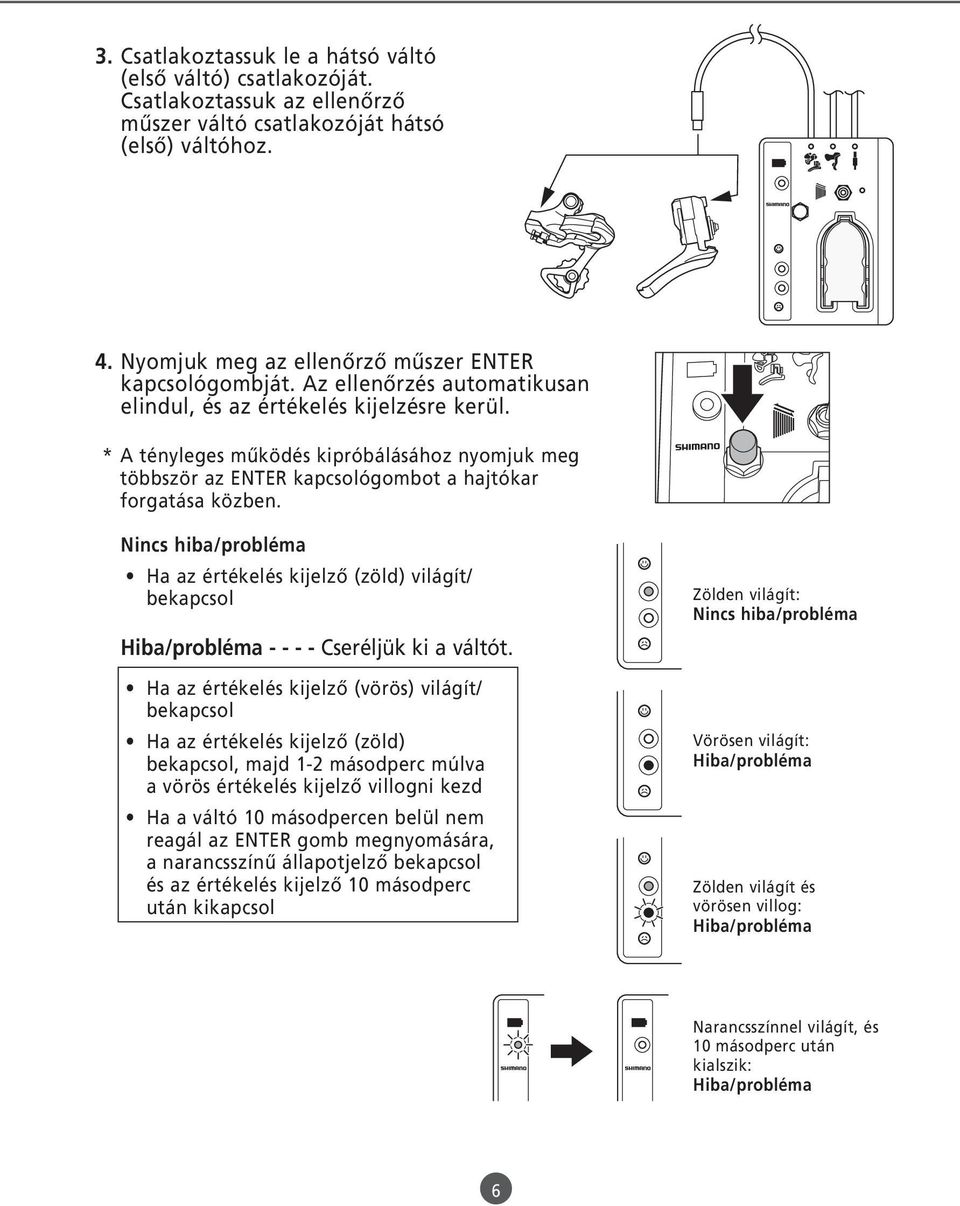 Nincs hiba/probléma Ha az értékelés kijelző (zöld) világít/ bekapcsol Hiba/probléma - - - - Cseréljük ki a váltót.