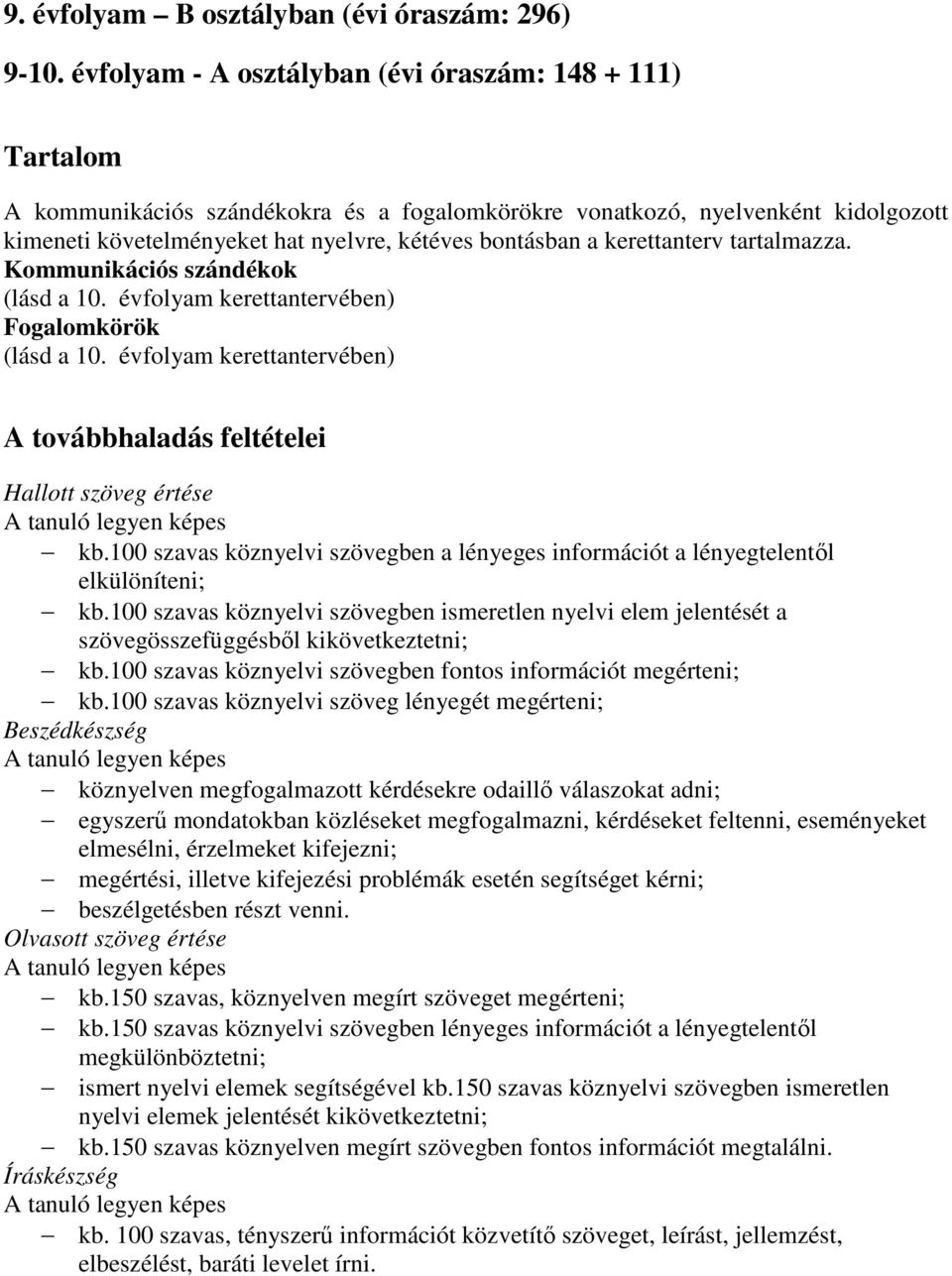 kerettanterv tartalmazza. Kommunikációs szándékok (lásd a 10. évfolyam kerettantervében) Fogalomkörök (lásd a 10.