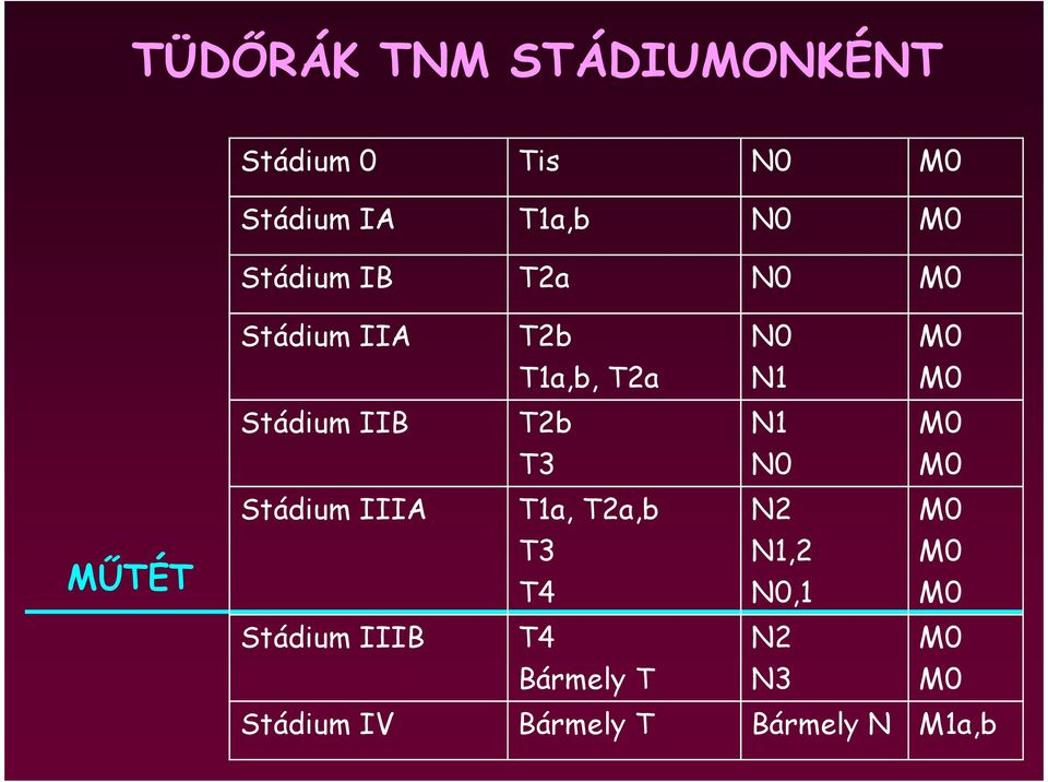 Stádium IIB T2b T3 N1 N0 M0 M0 Stádium IIIA T1a, T2a,b T3 T4 N2 N1,2