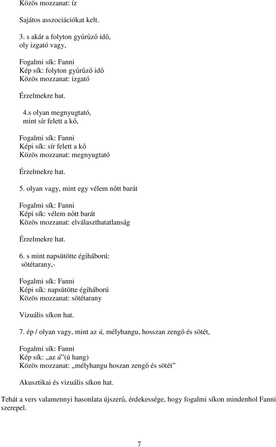 olyan vagy, mint egy vélem nőtt barát Fogalmi sík: Fanni Képi sík: vélem nőtt barát Közös mozzanat: elválaszthatatlanság Érzelmekre hat. 6.