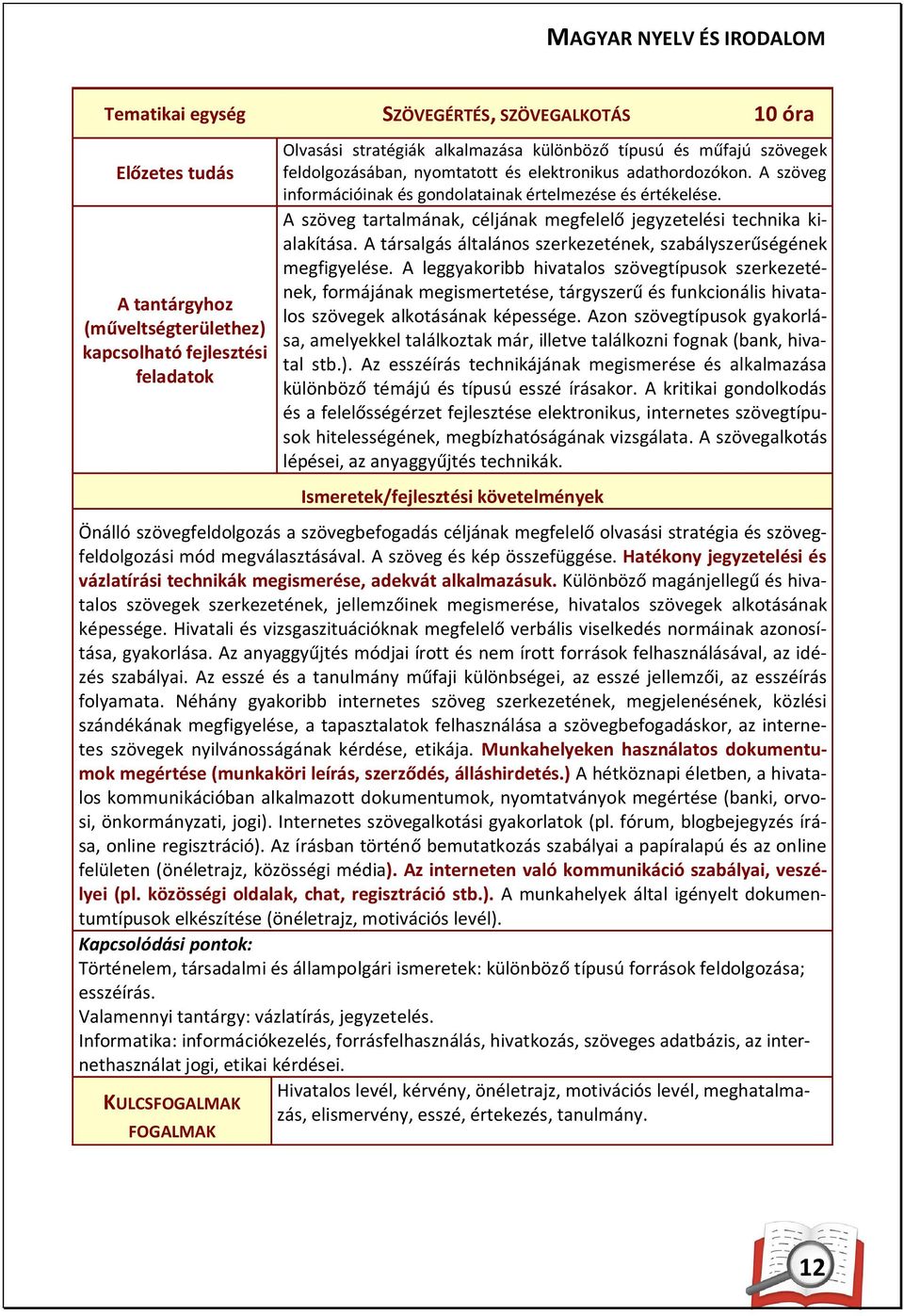 A szöveg tartalmának, céljának megfelelő jegyzetelési technika kialakítása. A társalgás általános szerkezetének, szabályszerűségének megfigyelése.