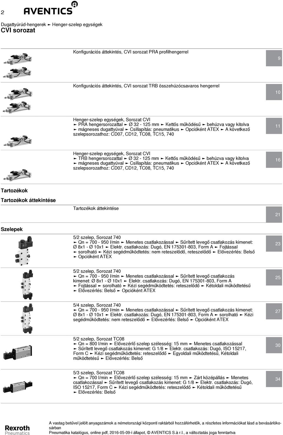 hengersorozattal Ø 32-125 mm Kettős működésű behúzva vagy kitolva mágneses dugattyúval Csillapítás: pneumatikus Opcióként ATEX A következő szelepsorozathoz: CD07, CD12, TC08, TC15, 740 16 áttekintése