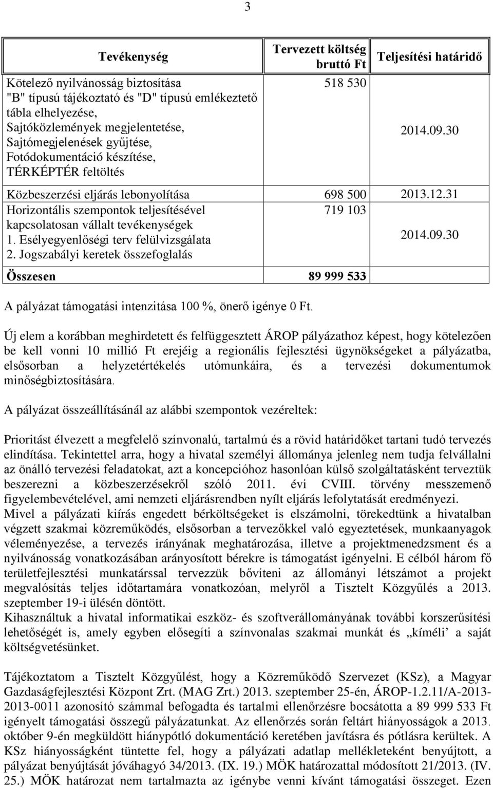 31 Horizontális szempontok teljesítésével kapcsolatosan vállalt tevékenységek 1. Esélyegyenlőségi terv felülvizsgálata 2. Jogszabályi keretek összefoglalás 719 103 2014.09.