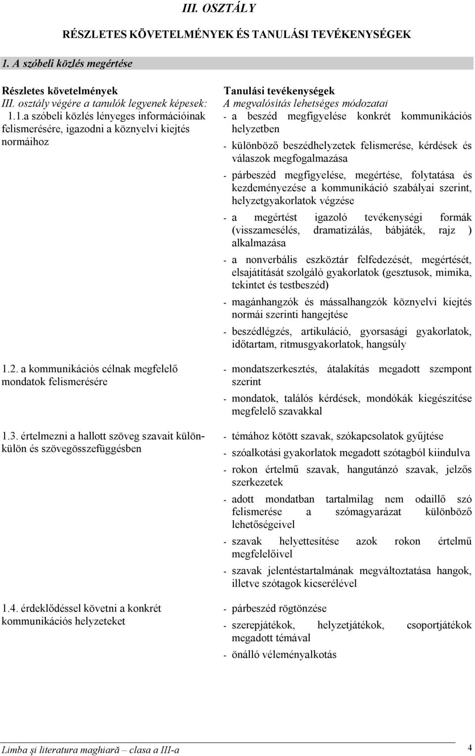 érdeklődéssel követni a konkrét kommunikációs helyzeteket A megvalósítás lehetséges módozatai - a beszéd megfigyelése konkrét kommunikációs helyzetben - különböző beszédhelyzetek felismerése,