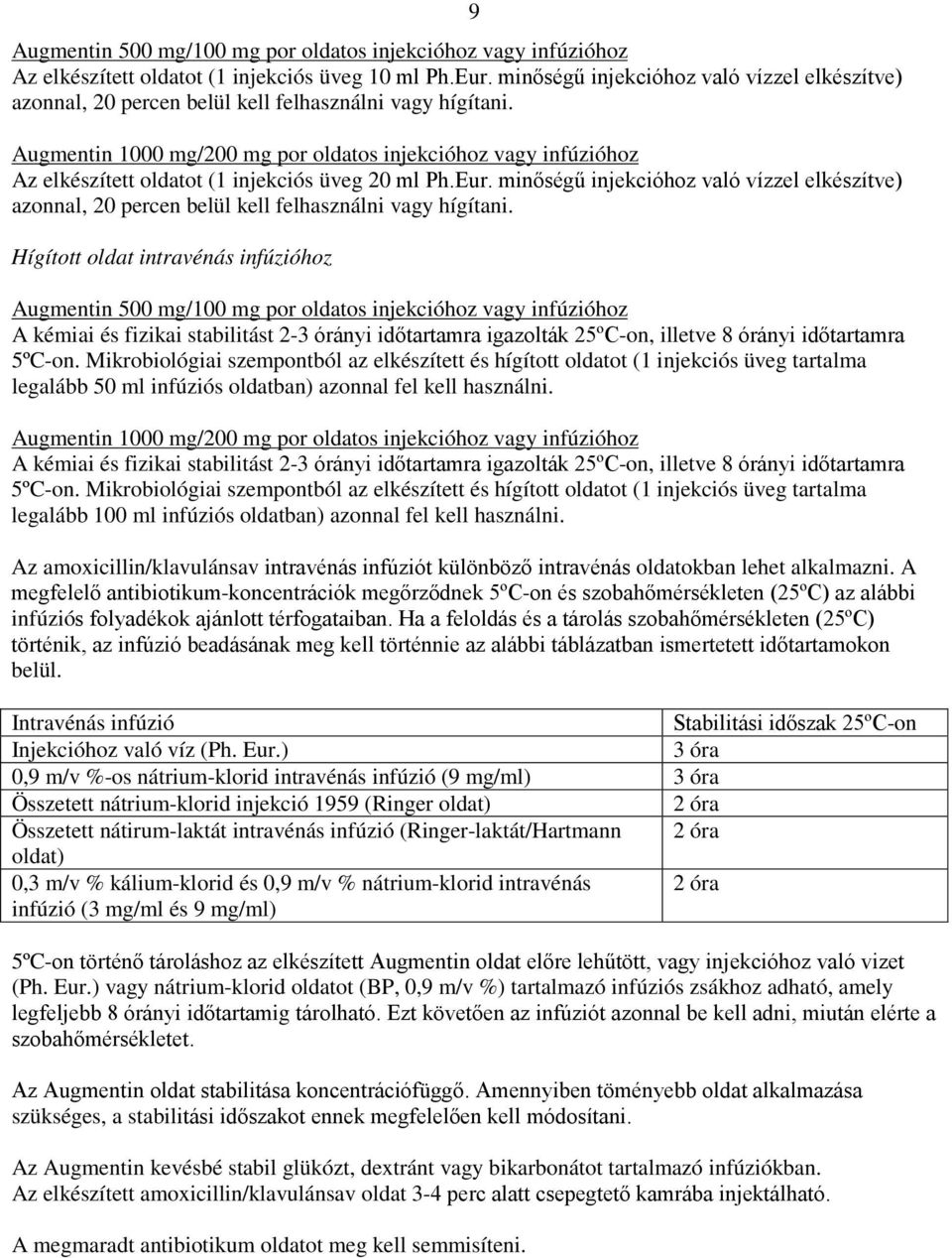 Hígított oldat intravénás infúzióhoz A kémiai és fizikai stabilitást 2-3 órányi időtartamra igazolták 25ºC-on, illetve 8 órányi időtartamra 5ºC-on.