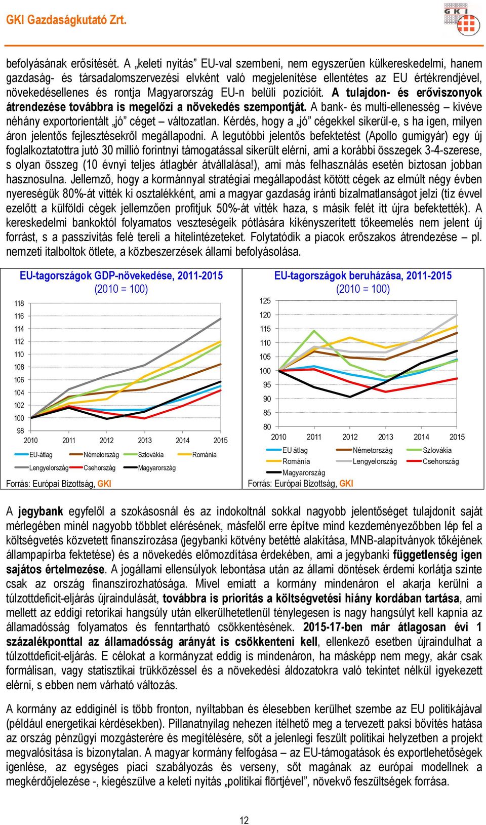 Magyarország EU-n belüli pozícióit. A tulajdon- és erőviszonyok átrendezése továbbra is megelőzi a növekedés szempontját.