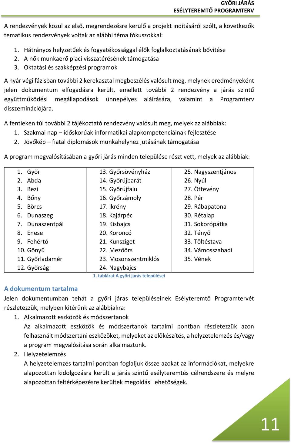 Oktatási és szakképzési programok A nyár végi fázisban további 2 kerekasztal megbeszélés valósult meg, melynek eredményeként jelen dokumentum elfogadásra került, emellett további 2 rendezvény a járás