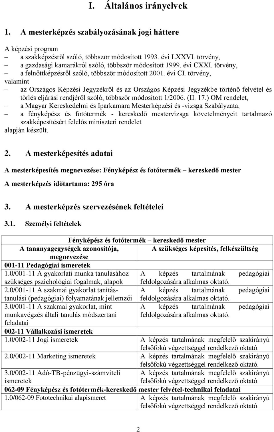 törvény, valamint az Országos Képzési Jegyzékről és az Országos Képzési Jegyzékbe történő felvétel és törlés eljárási rendjéről szóló, többször módosított 1/2006. (II. 17.