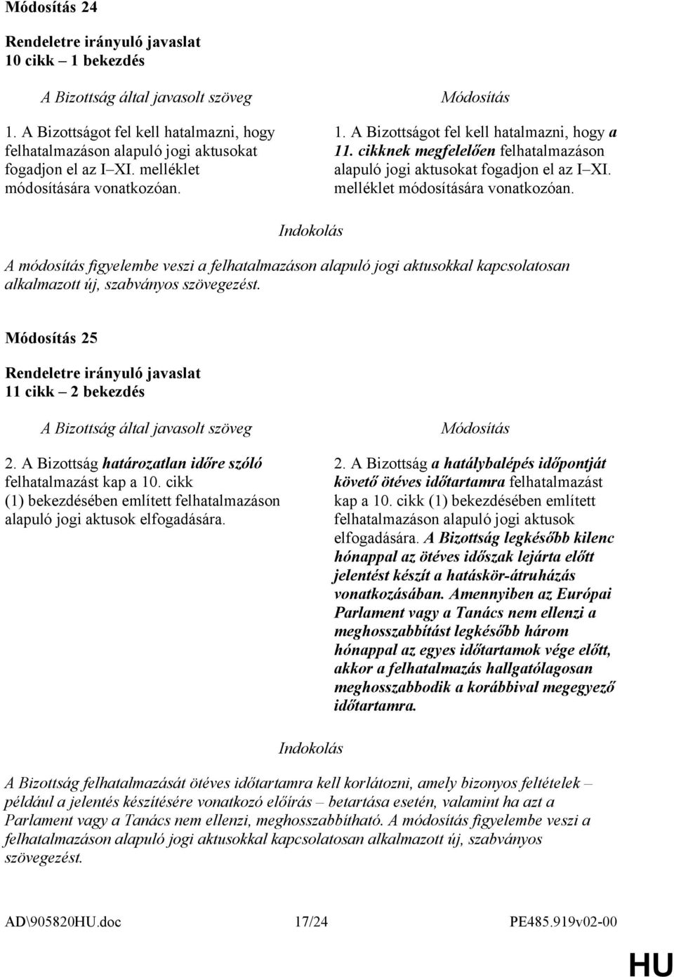 Indokolás A módosítás figyelembe veszi a felhatalmazáson alapuló jogi aktusokkal kapcsolatosan alkalmazott új, szabványos szövegezést. 25 11 cikk 2 bekezdés 2.