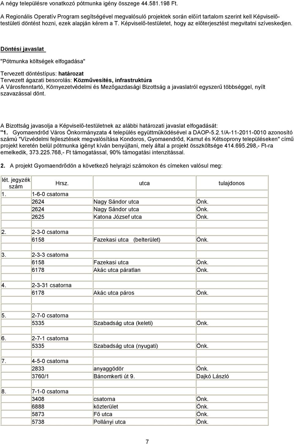 Képviselő-testületet, hogy az előterjesztést megvitatni szíveskedjen.