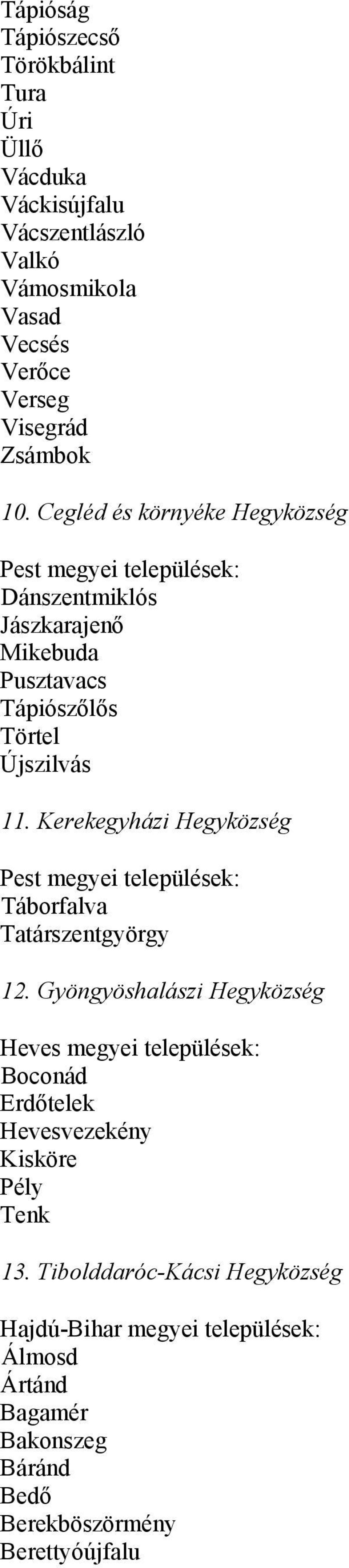Kerekegyházi Hegyközség Pest megyei települések: Táborfalva Tatárszentgyörgy 12.