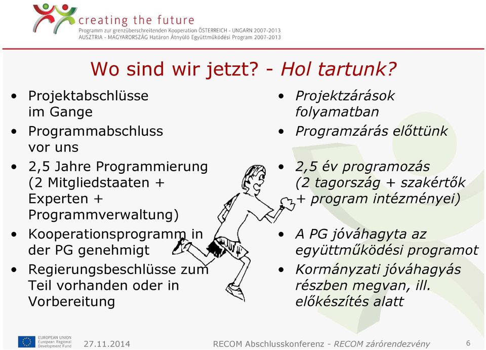 Regierungsbeschlüsse zum Teil vorhanden oder in Vorbereitung Projektzárások folyamatban Programzárás előttünk 2,5 év programozás (2