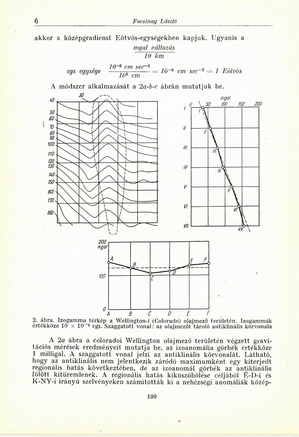 Szaggatott vonal: az olajmezőt tároló antiklinális körvonala A 2a ábra a coloradói Wellington olajmező területén végzett gravitációs mérések eredményeit m utatja be, az izoanomália görbék értékköze 1