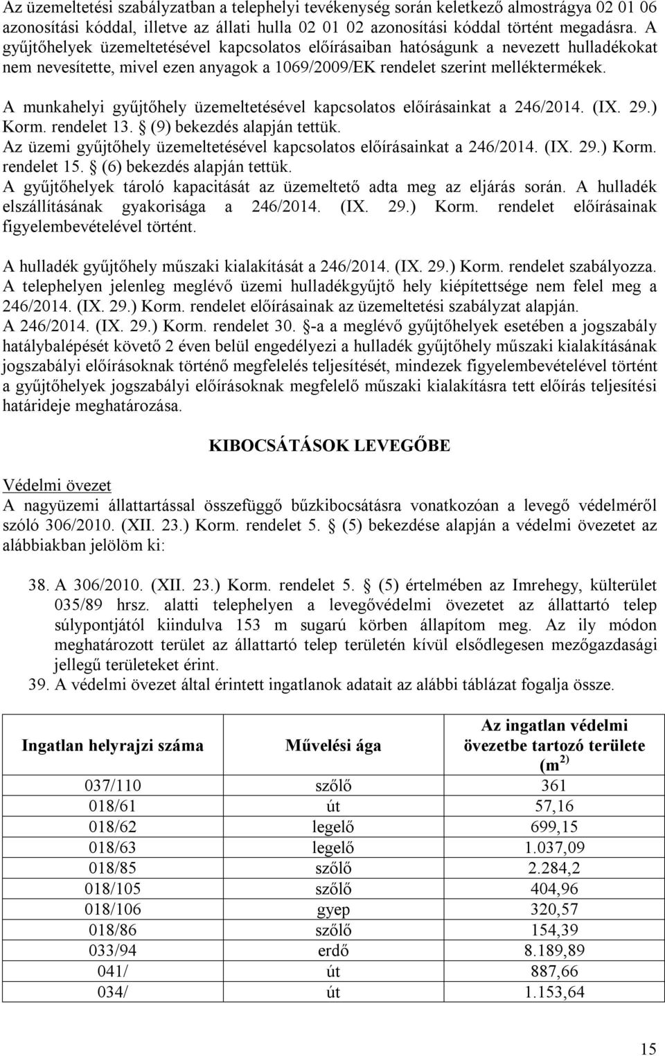 A munkahelyi gyűjtőhely üzemeltetésével kapcsolatos előírásainkat a 246/2014. (IX. 29.) Korm. rendelet 13. (9) bekezdés alapján tettük.