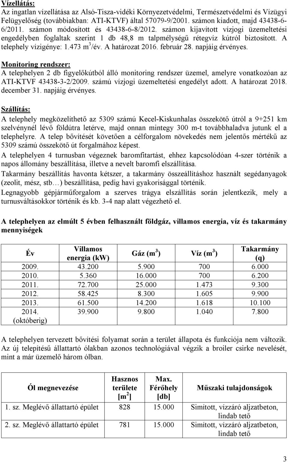 A határozat 2016. február 28. napjáig érvényes. Monitoring rendszer: A telephelyen 2 db figyelőkútból álló monitoring rendszer üzemel, amelyre vonatkozóan az ATI-KTVF 43438-3-2/2009.