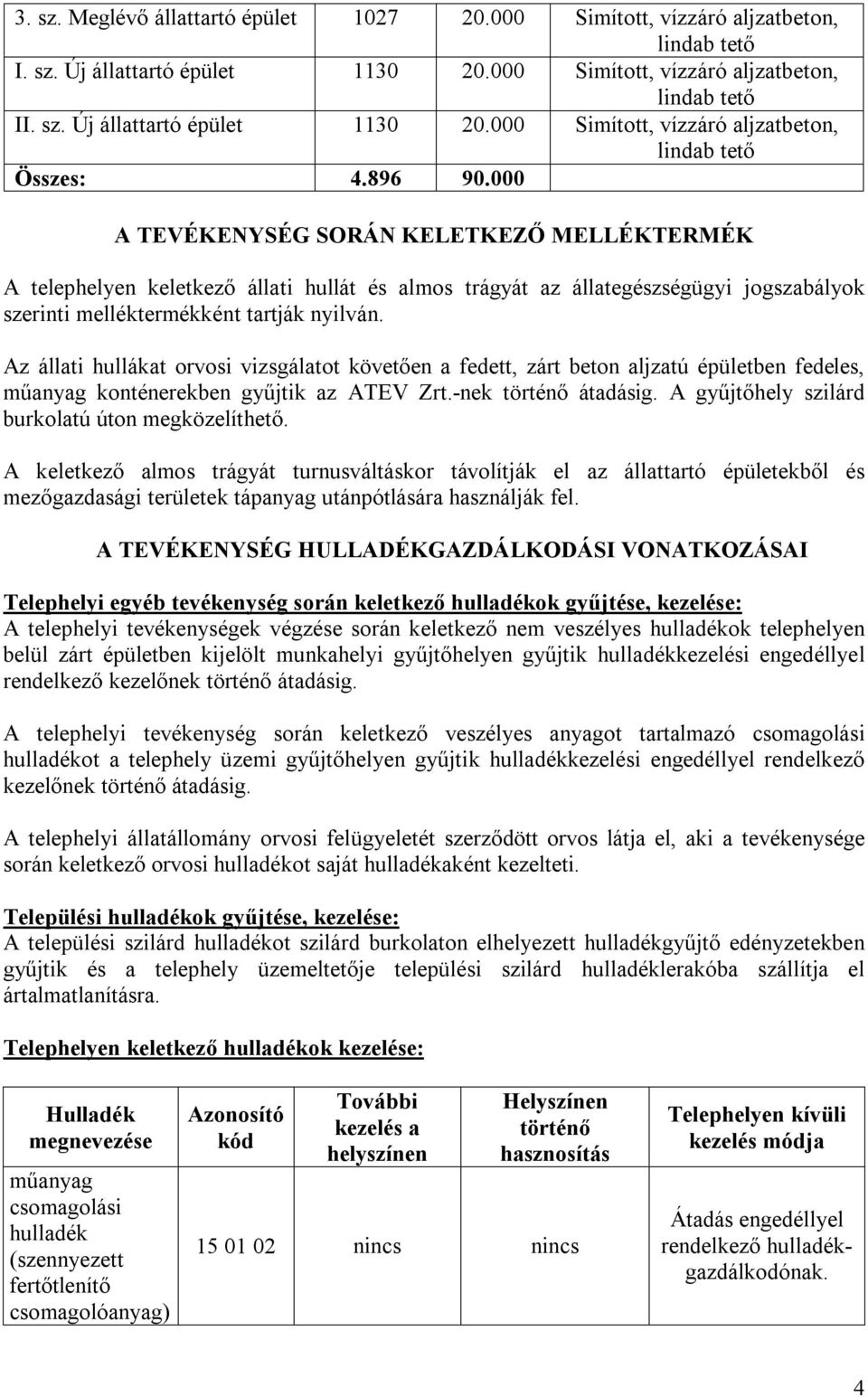 Az állati hullákat orvosi vizsgálatot követően a fedett, zárt beton aljzatú épületben fedeles, műanyag konténerekben gyűjtik az ATEV Zrt.-nek történő átadásig.