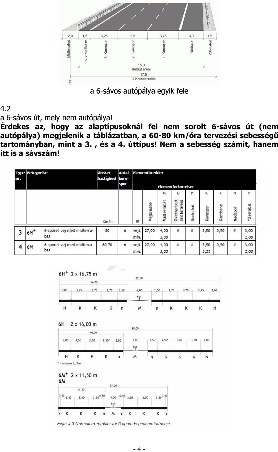 autópálya) megjelenik a táblázatban, a 60-80 km/óra tervezési sebességő