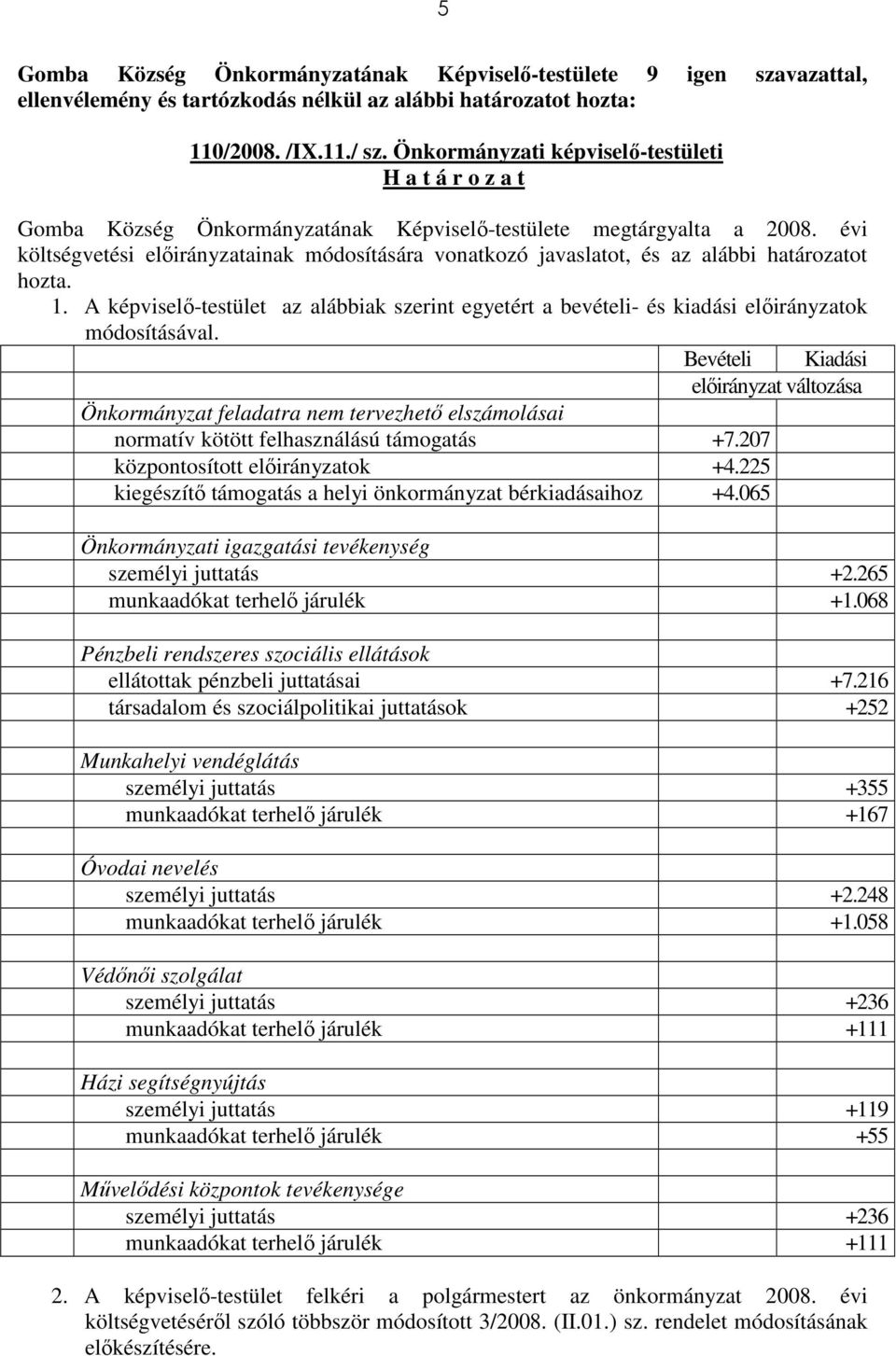 évi költségvetési elıirányzatainak módosítására vonatkozó javaslatot, és az alábbi határozatot hozta. 1.