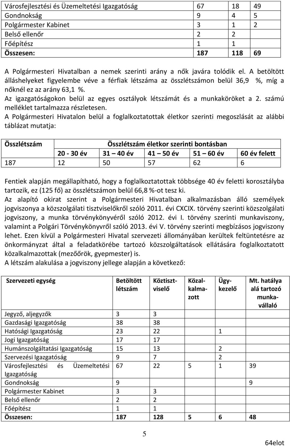 Az igazgatóságokon belül az egyes osztályok létszámát és a munkaköröket a 2. számú melléklet tartalmazza részletesen.