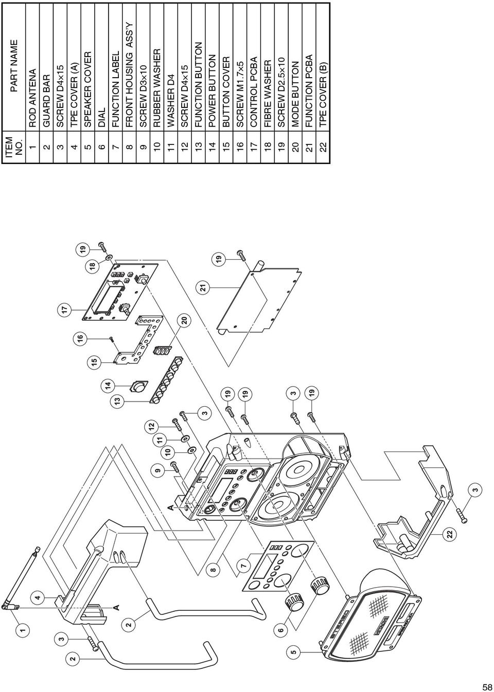 FUNCTION LABEL 8 FRONT HOUSING ASS Y 9 SCREW D3 10 10 RUBBER WASHER 11 WASHER D4 12 SCREW