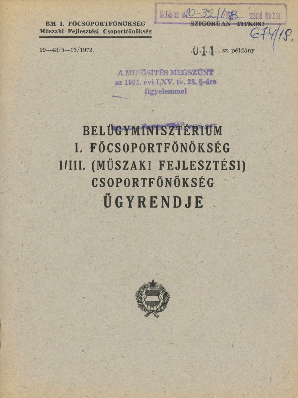 99-48/ 5-13/ 1972. BELÜGYMINISZTÉRIUM I.