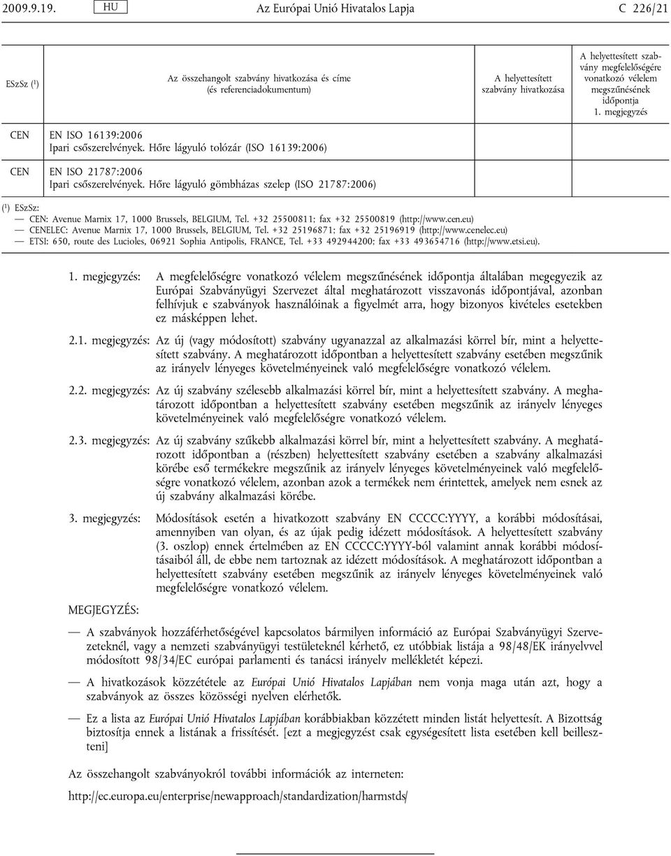 eu) ELEC: Avenue Marnix 17, 1000 Brussels, BELGIUM, Tel. +32 25196871; fax +32 25196919 (http://www.cenelec.eu) ETSI: 650, route des Lucioles, 06921 Sophia Antipolis, FRANCE, Tel.