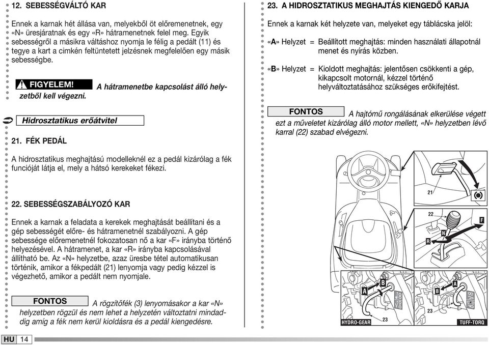 zetből kell végezni. Hidrosztatikus erőátvitel 2. FÉK PEDÁL 23.