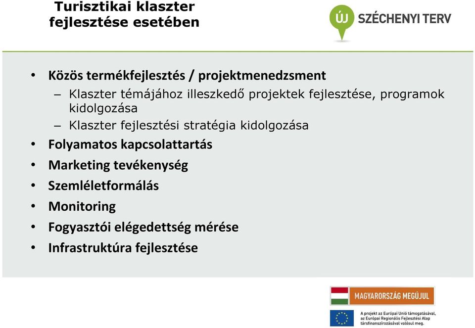 kidolgozása Klaszter fejlesztési stratégia kidolgozása Folyamatos kapcsolattartás