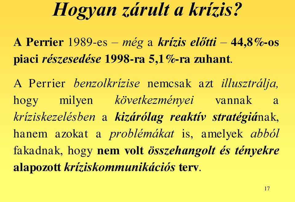 A Perrier benzolkrízise nemcsak azt illusztrálja, hogy milyen következményei vannak a