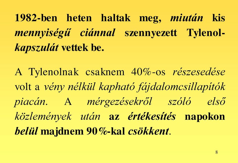 A Tylenolnak csaknem 40%-os részesedése volt a vény nélkül kapható