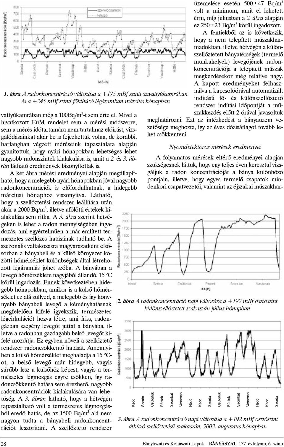 tapasztalata alapján gyanítottuk, hogy nyári hónapokban lehetséges lehet nagyobb radonszintek kialakulása is, amit a 2. és 3. ábrán látható eredmények bizonyítottak is.