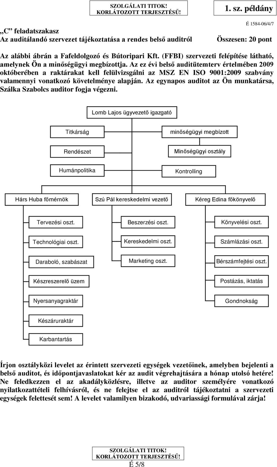 Az ez évi belső auditütemterv értelmében 2009 októberében a raktárakat kell felülvizsgálni az MSZ EN ISO 9001:2009 szabvány valamennyi vonatkozó követelménye alapján.