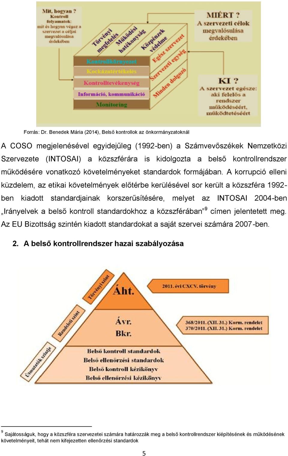 kontrollrendszer működésére vonatkozó követelményeket standardok formájában.