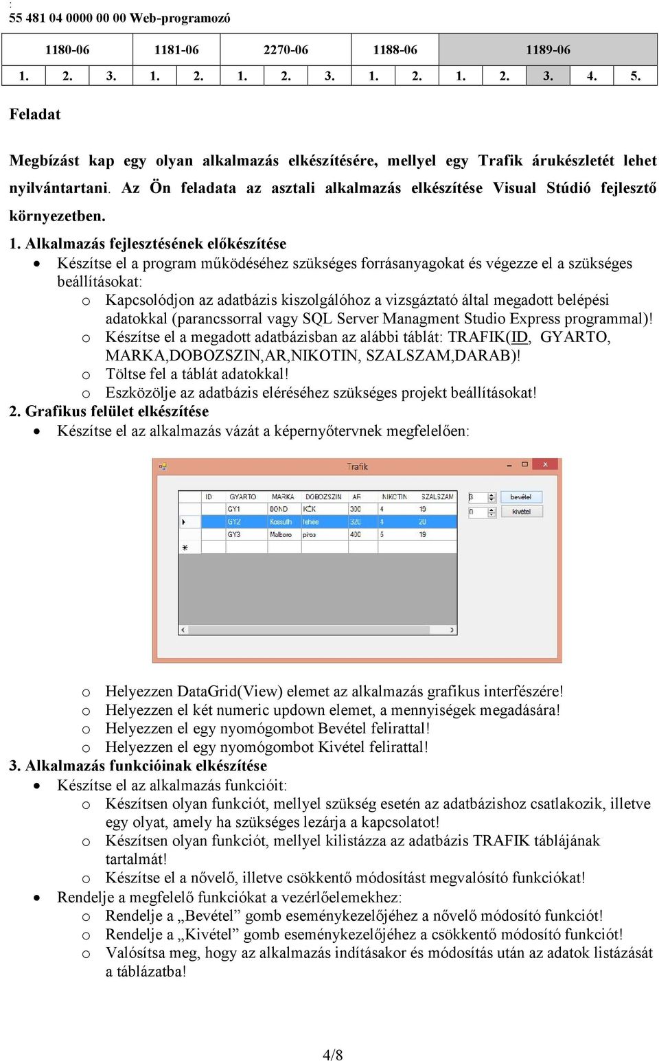 által megadott belépési adatokkal (parancssorral vagy SQL Server Managment Studio Express programmal)!