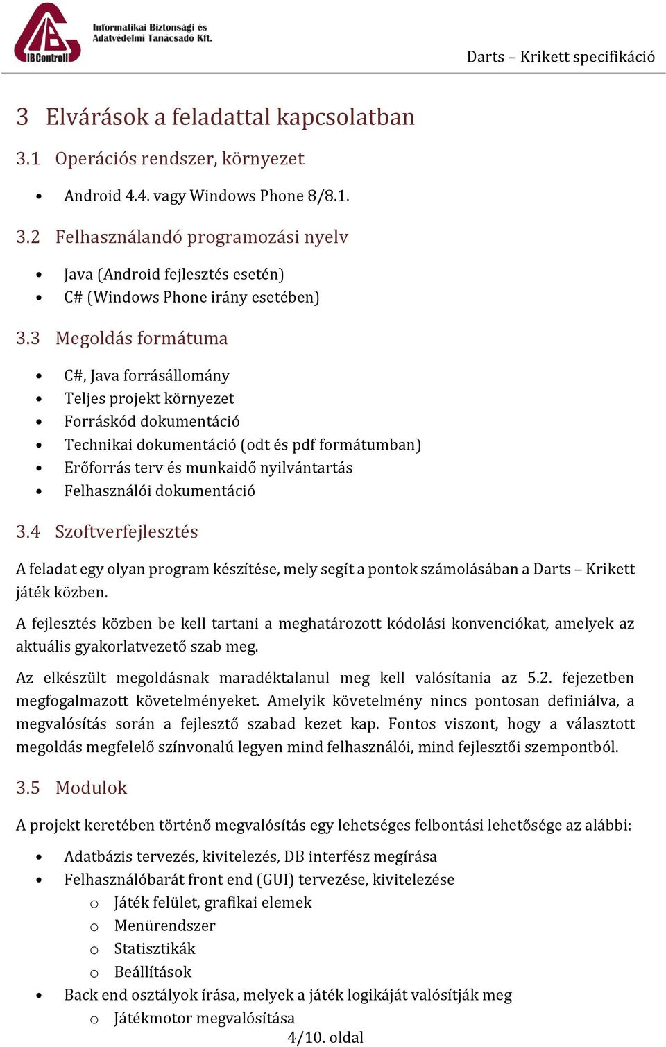 Darts - Krikett Projekt feladat specifikáció - PDF Free Download
