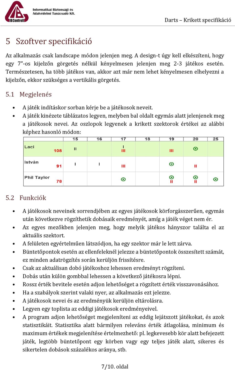 1 Megjelenés A játék indításkor sorban kérje be a játékosok neveit. A játék kinézete táblázatos legyen, melyben bal oldalt egymás alatt jelenjenek meg a játékosok nevei.