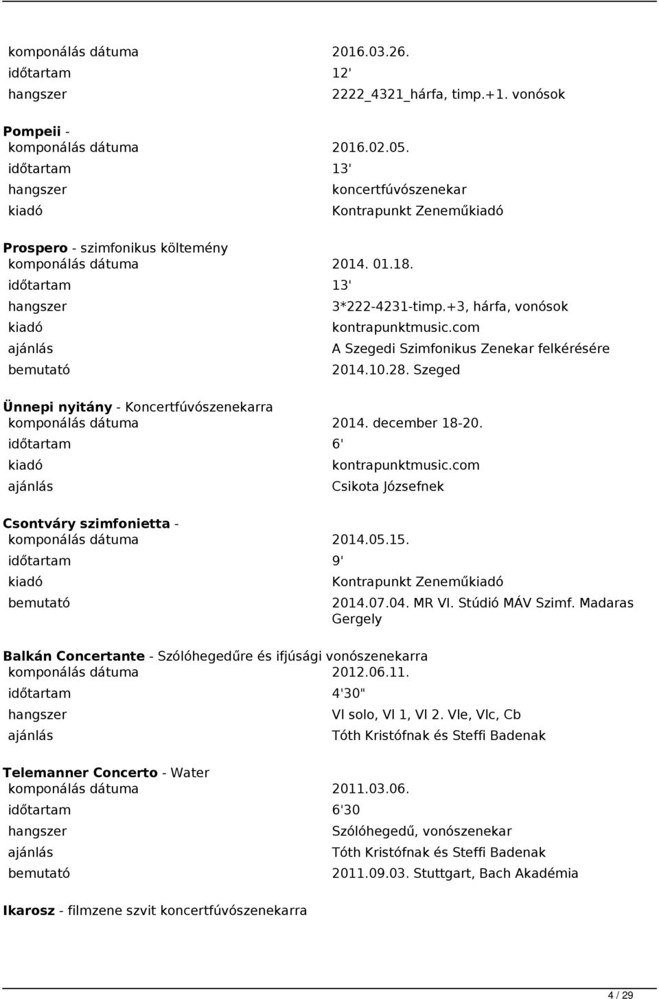 com A Szegedi Szimfonikus Zenekar felkérésére 2014.10.28. Szeged Ünnepi nyitány - Koncertfúvószenekarra komponálás dátuma 2014. december 18-20. 6' kontrapunktmusic.