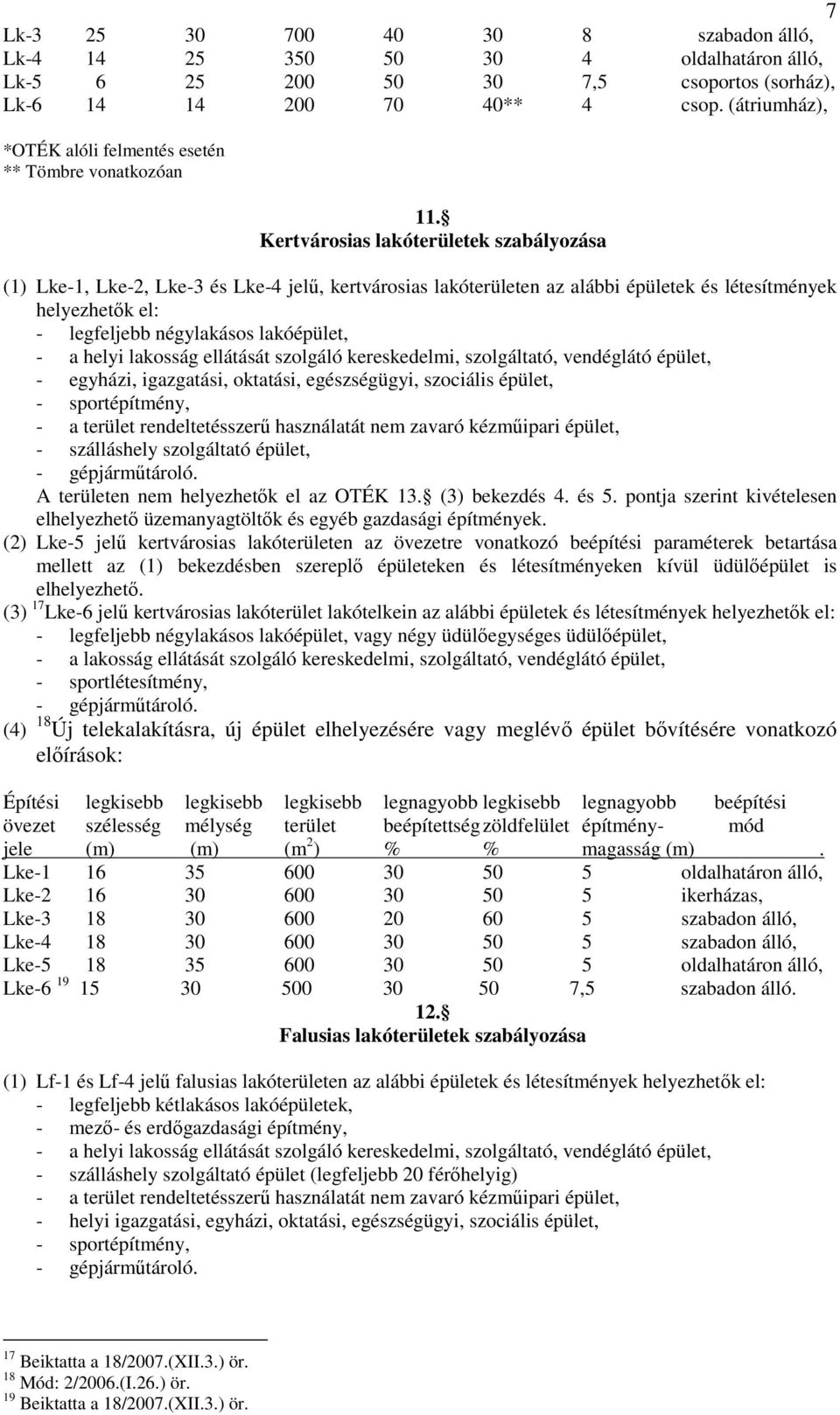 Kertvárosias lakóterületek szabályozása (1) Lke-1, Lke-2, Lke-3 és Lke-4 jelő, kertvárosias lakóterületen az alábbi épületek és létesítmények helyezhetık el: - legfeljebb négylakásos lakóépület, - a