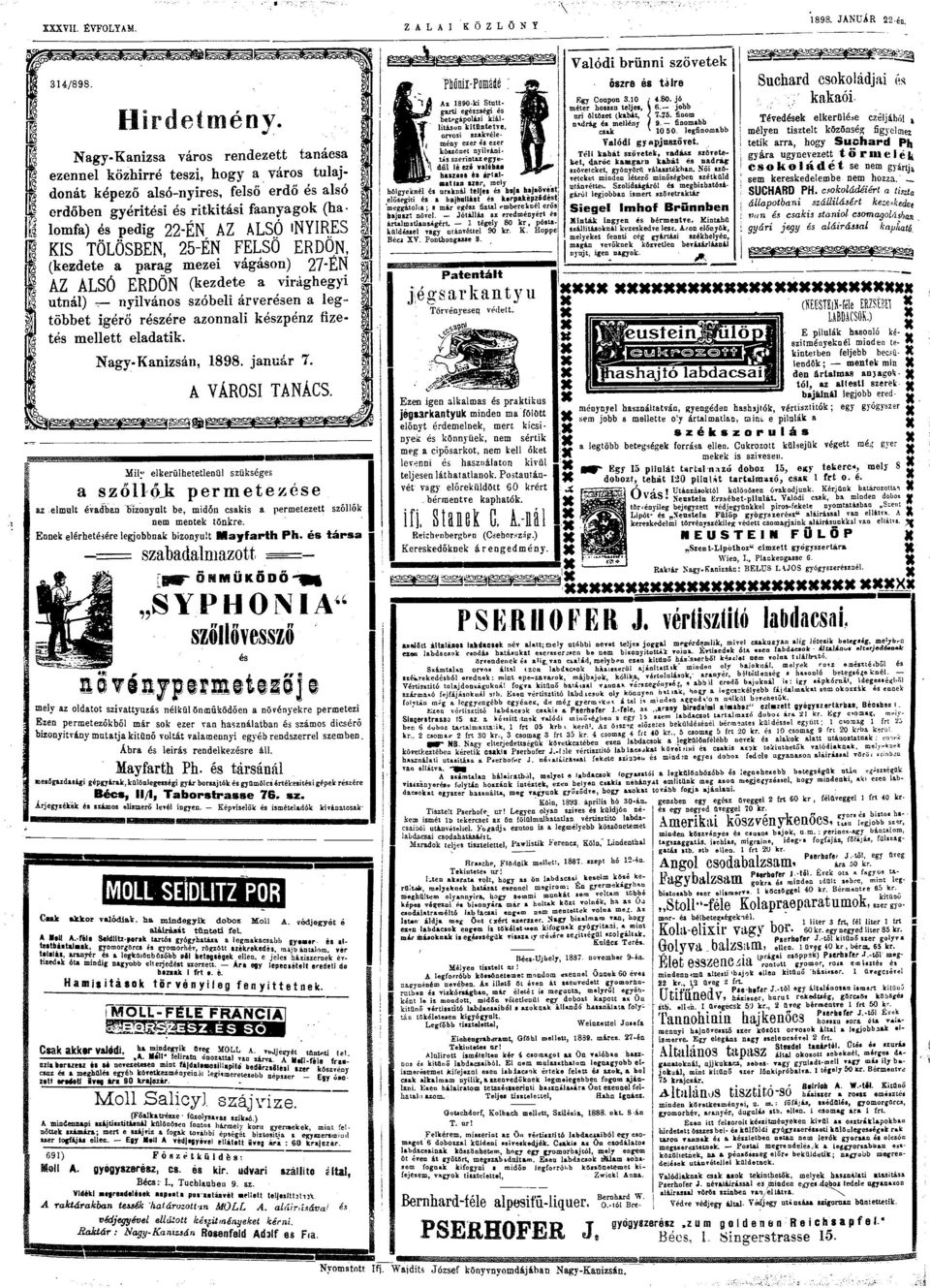 ínyires KIS TÖLÖSBEN, 25-ÉN FELSŐ ERDŐN, (kezdete a parag mezei vágásn) 27'ÉN AZ ALSÓ ERDŐN (kezdete a virághegyi útnál) nyilváns szóbeli árverésen a legtöbbet igérő részére aznnali készpénz fizetés
