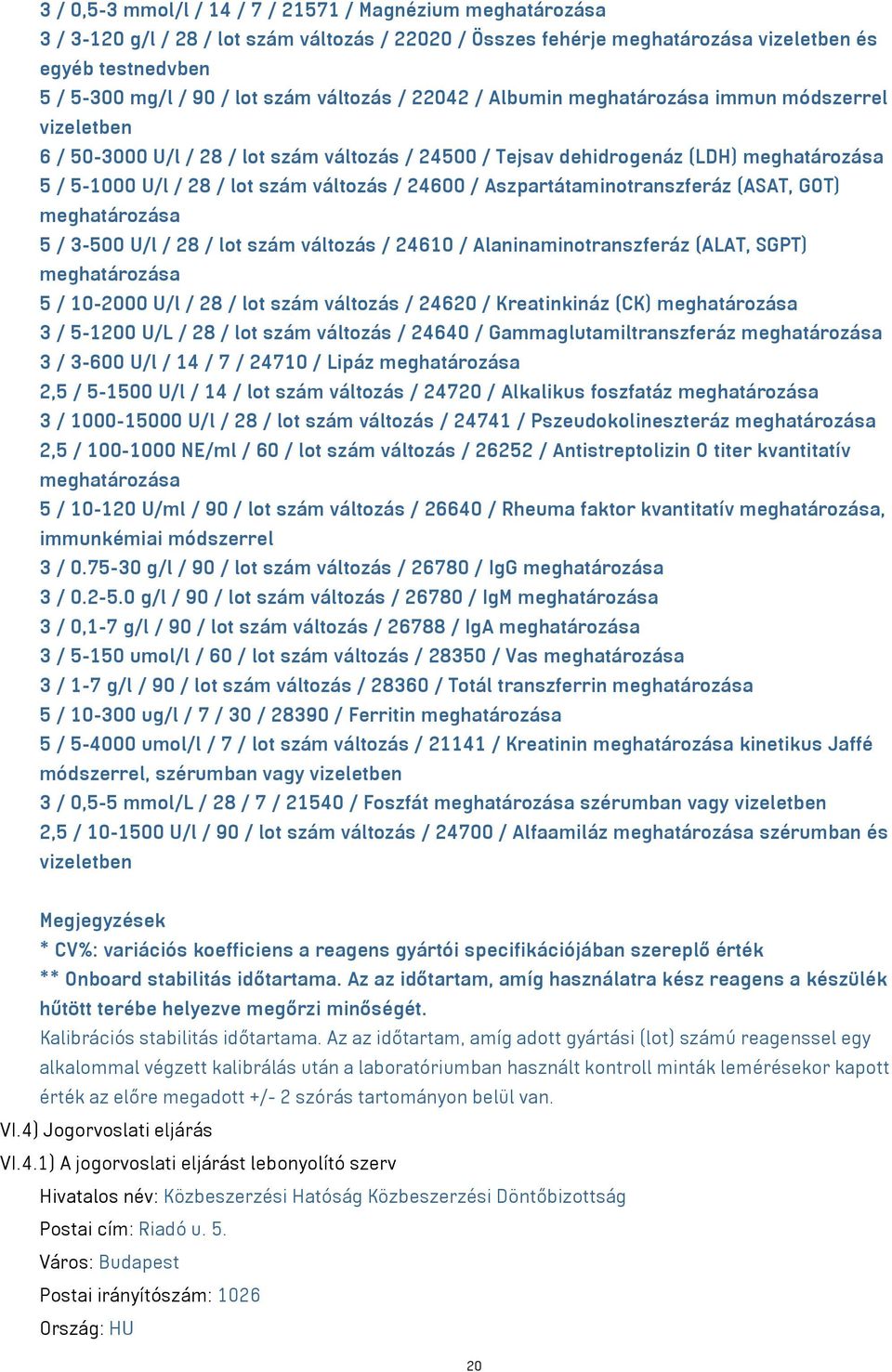 változás / 24600 / Aszpartátaminotranszferáz (ASAT, GOT) meghatározása 5 / 3-500 U/l / 28 / lot szám változás / 24610 / Alaninaminotranszferáz (ALAT, SGPT) meghatározása 5 / 10-2000 U/l / 28 / lot