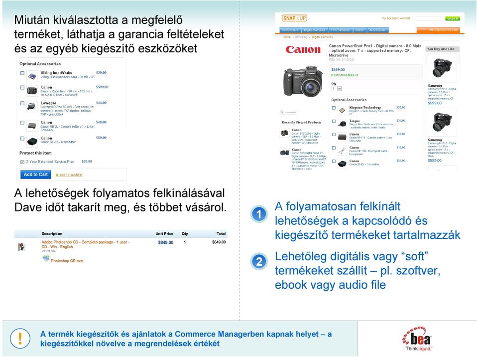 A folyamatosan felkínált lehetőségek a kapcsolódó és kiegészítő termékeket tartalmazzák Lehetőleg digitális vagy soft