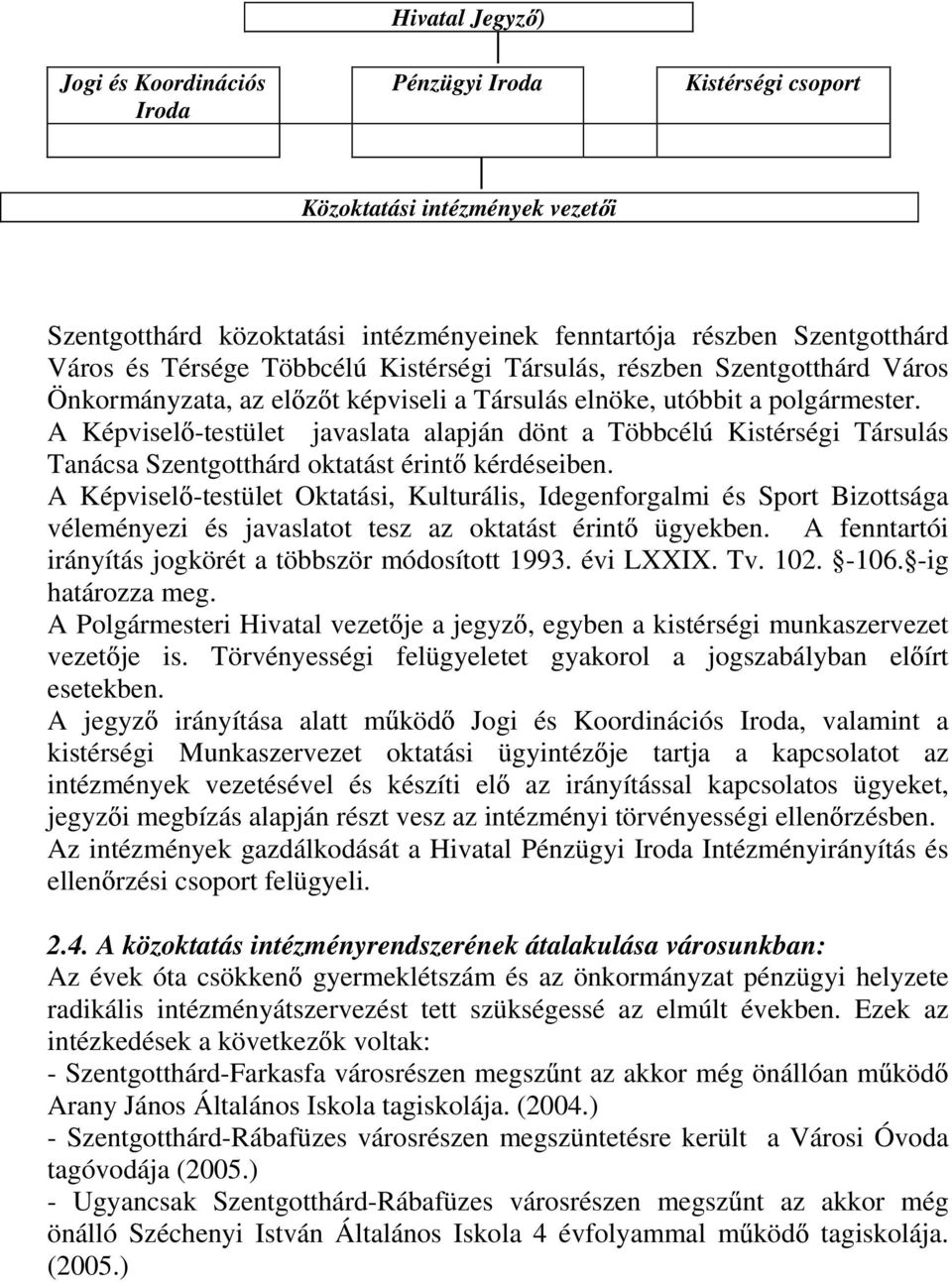 A Képvisel -testület javaslata alapján dönt a Többcélú Kistérségi Társulás Tanácsa Szentgotthárd oktatást érint kérdéseiben.