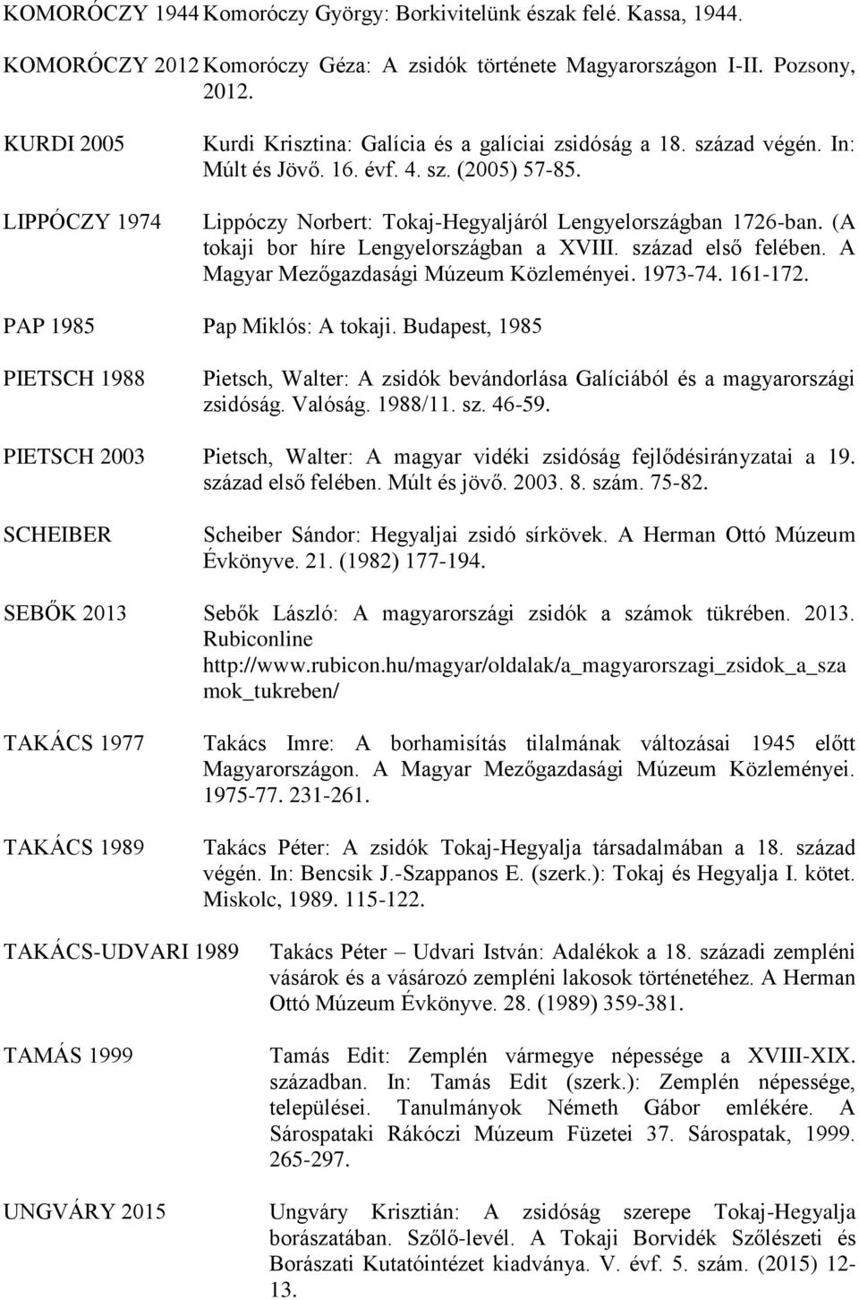 LIPPÓCZY 1974 Lippóczy Norbert: Tokaj-Hegyaljáról Lengyelországban 1726-ban. (A tokaji bor híre Lengyelországban a XVIII. század első felében. A Magyar Mezőgazdasági Múzeum Közleményei. 1973-74.