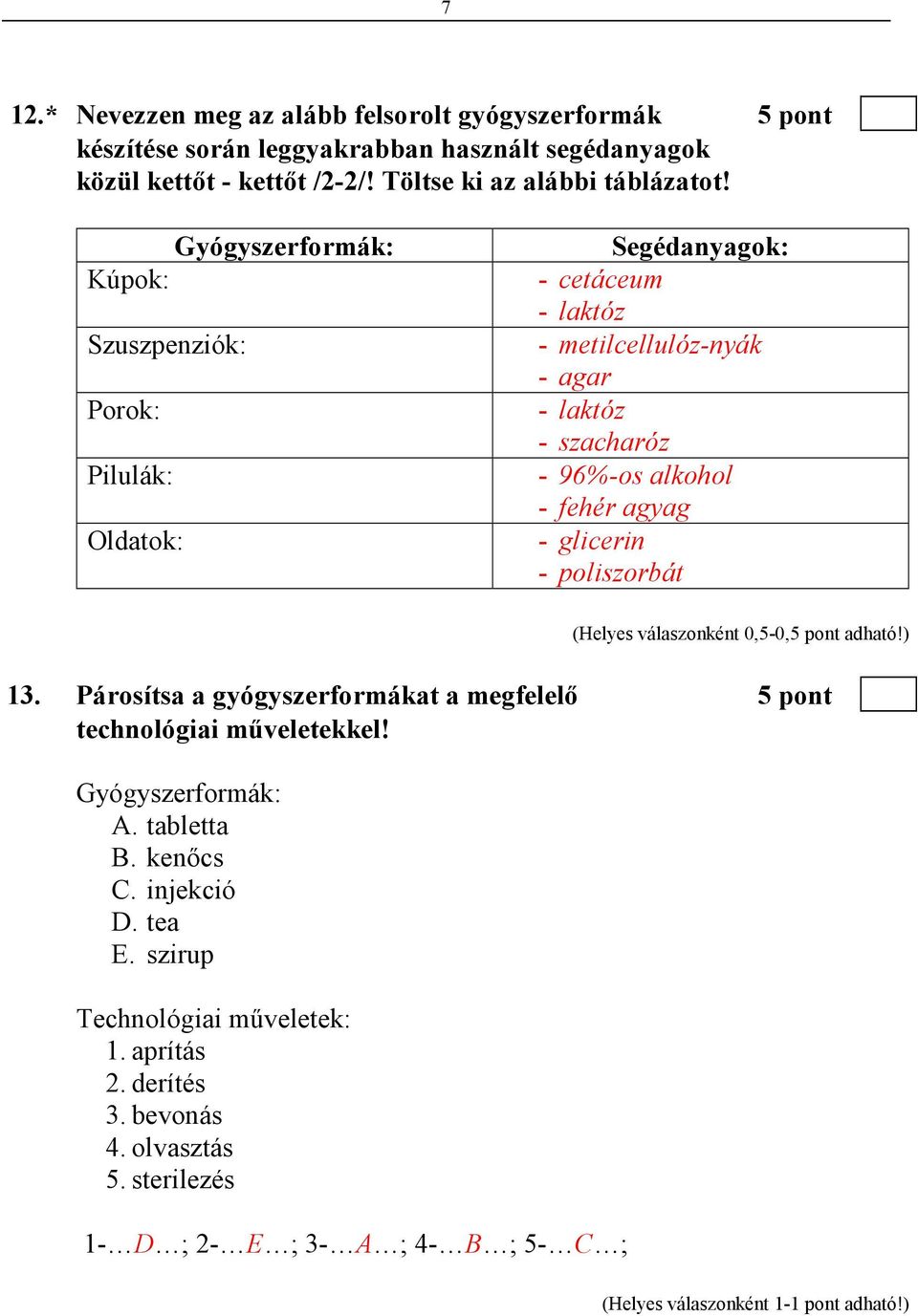 Gyógyszerformák: Kúpok: Szuszpenziók: Porok: Pilulák: Oldatok: Segédanyagok: - cetáceum - laktóz - metilcellulóz-nyák - agar - laktóz - szacharóz - 96%-os alkohol - fehér