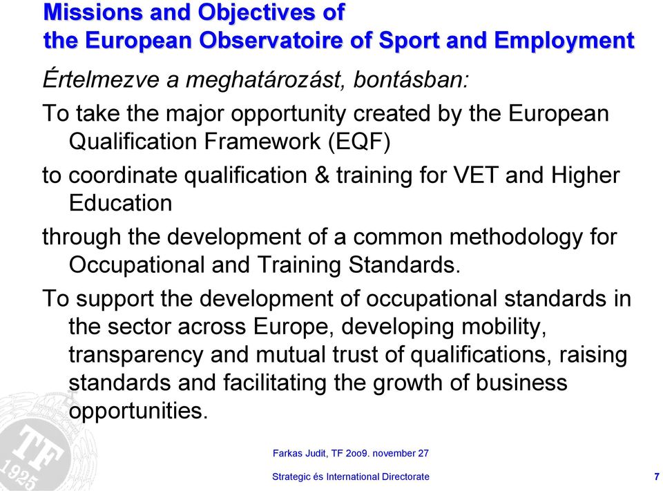 methodology for Occupational and Training Standards.