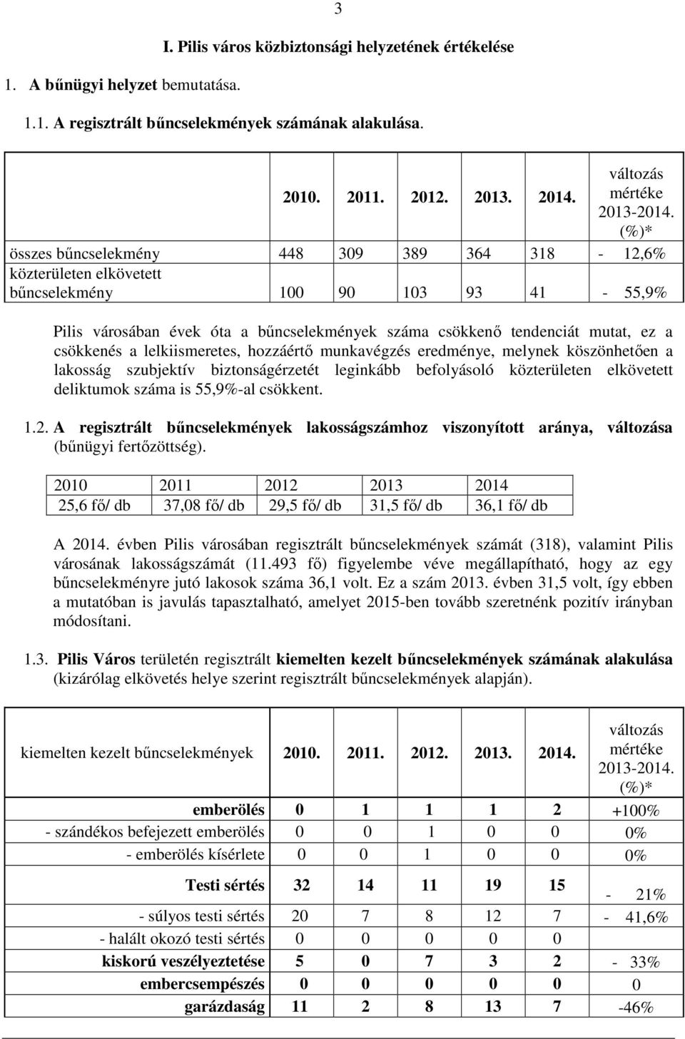 csökkenés a lelkiismeretes, hozzáértő munkavégzés eredménye, melynek köszönhetően a lakosság szubjektív biztonságérzetét leginkább befolyásoló közterületen elkövetett deliktumok száma is 55,9%-al