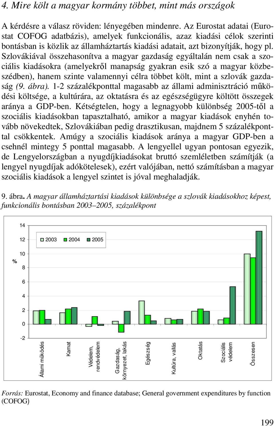 Szlovákiával összehasonítva a magyar gazdaság egyáltalán nem csak a szociális kiadásokra (amelyekrıl manapság gyakran esik szó a magyar közbeszédben), hanem szinte valamennyi célra többet költ, mint