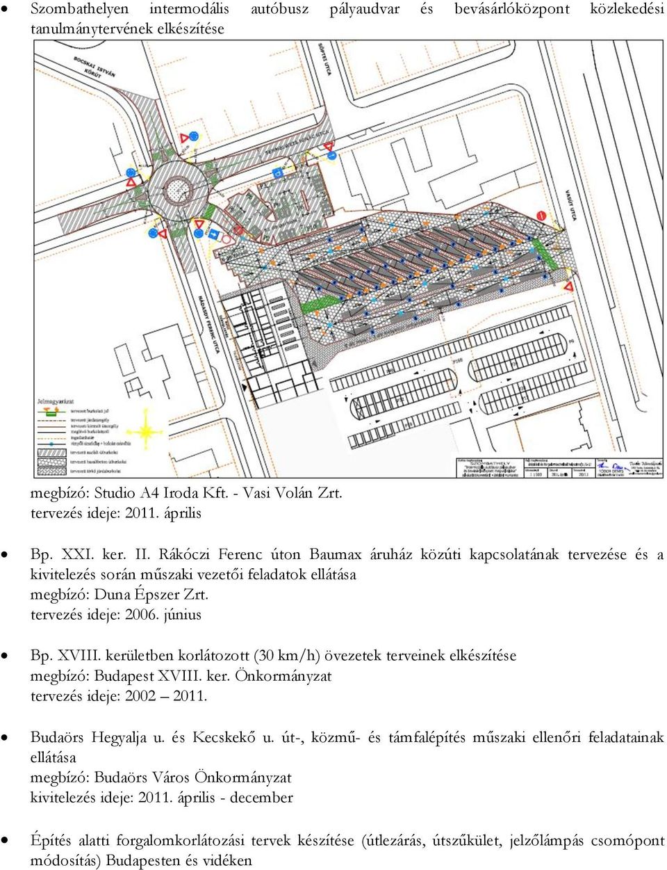 kerületben korlátozott (30 km/h) övezetek terveinek elkészítése megbízó: Budapest XVIII. ker. Önkormányzat tervezés ideje: 2002 2011. Budaörs Hegyalja u. és Kecskekő u.