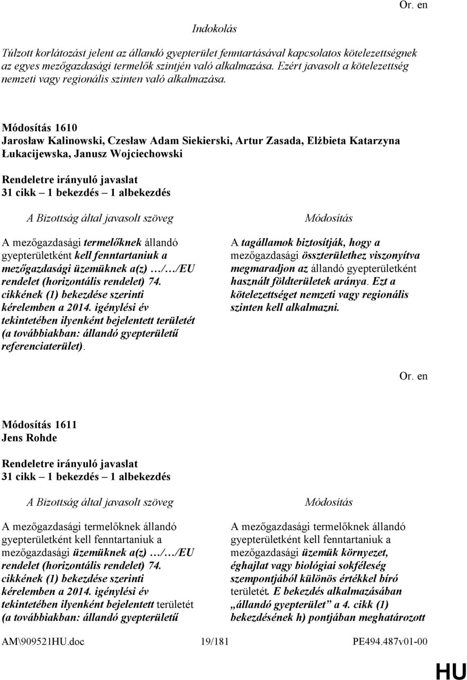 1610 Jarosław Kalinowski, Czesław Adam Siekierski, Artur Zasada, Elżbieta Katarzyna Łukacijewska, Janusz Wojciechowski 31 cikk 1 bekezdés 1 albekezdés A mezőgazdasági termelőknek állandó